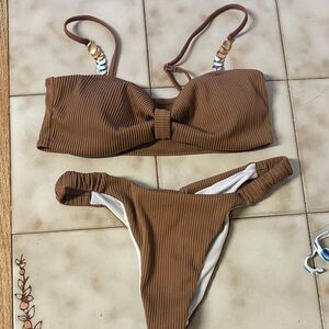 SHEIN Brown Ribbed Bikini Set